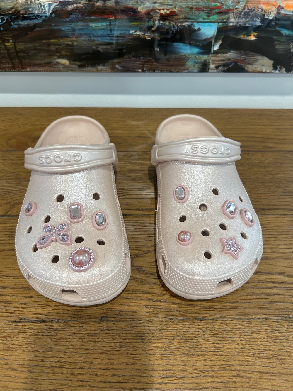 CROCS Pearl Pink Clogs with Decorative Charms